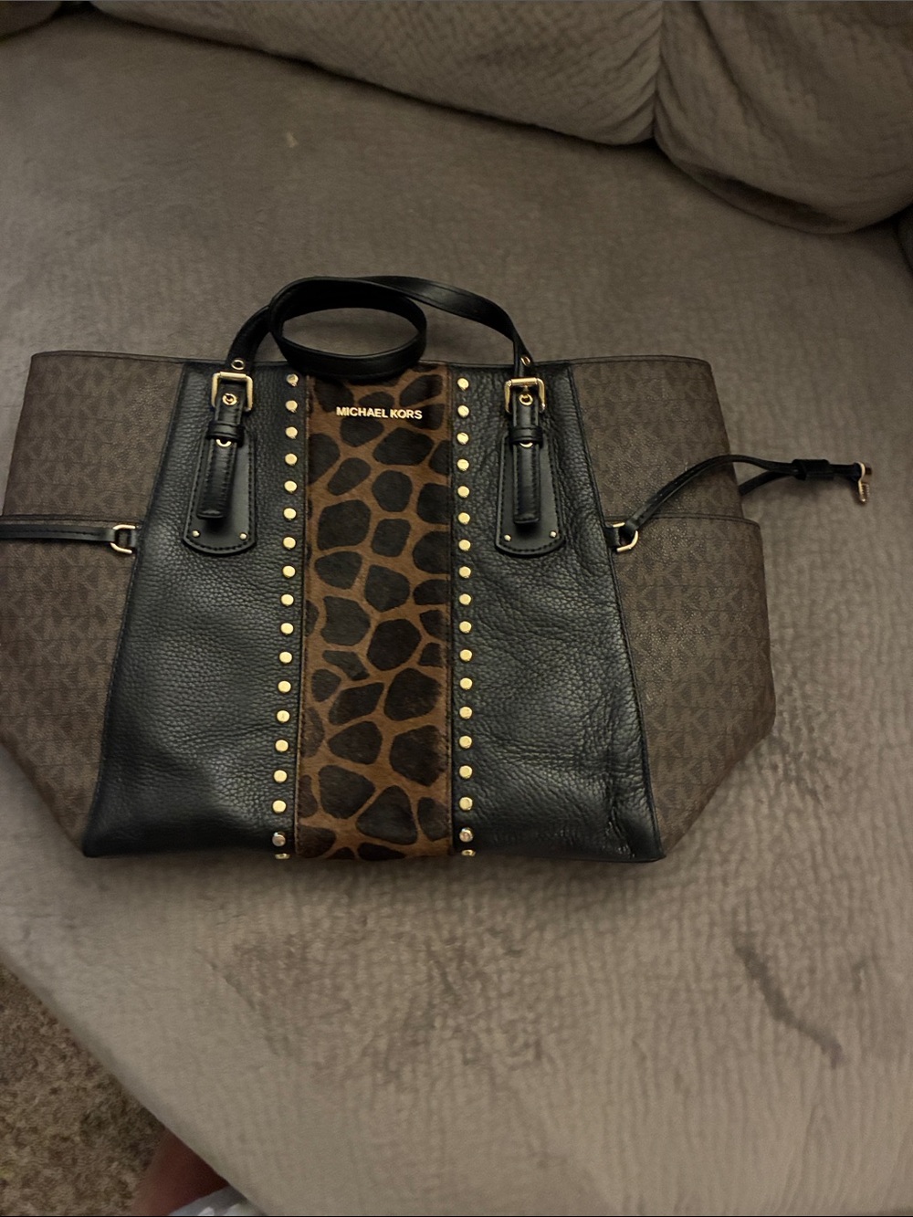 Michael Kors Black, Brown & Tan Giraffe-Print Leather Tote